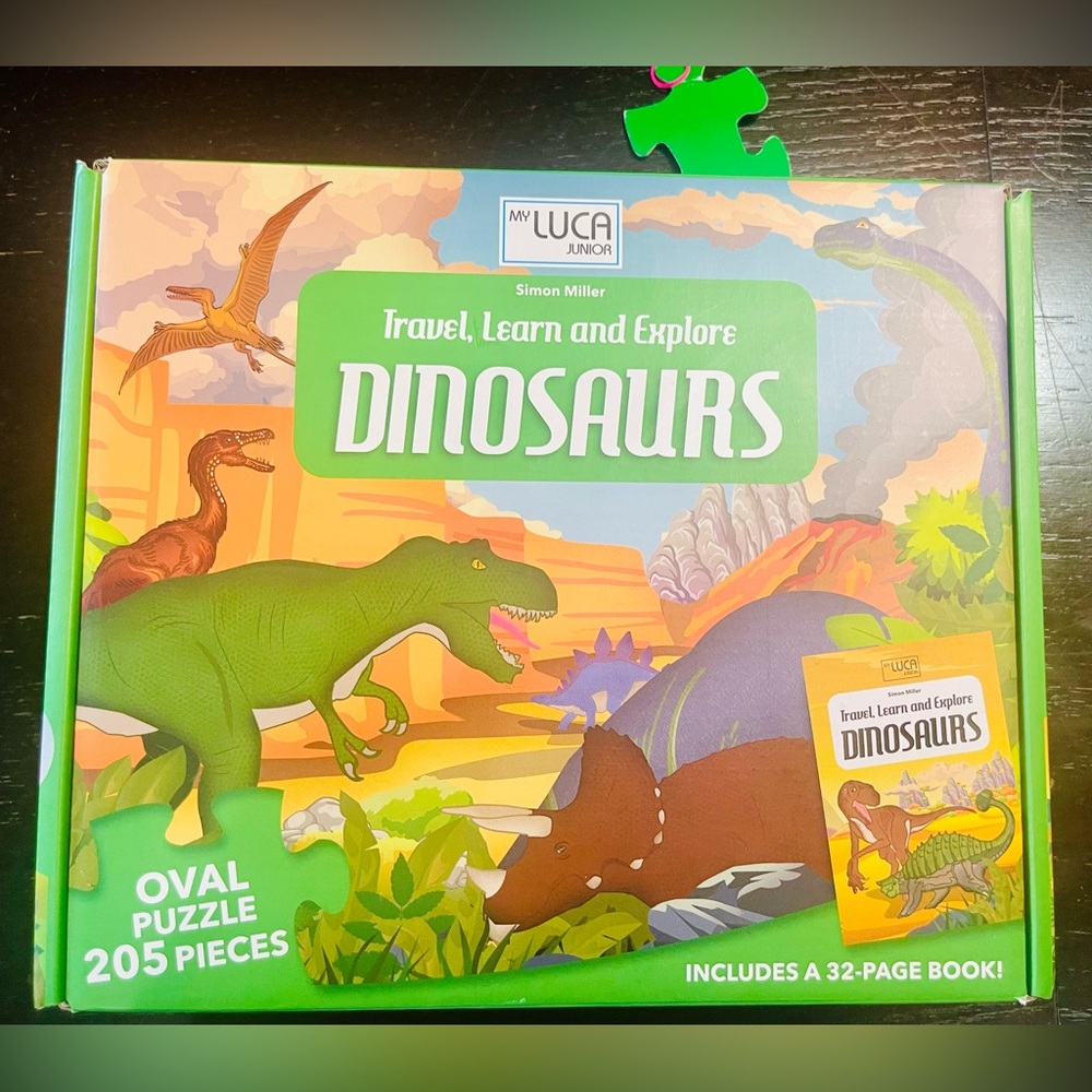 My Luca Junior - Green and Brown Oval Dinosaur Puzzle Game (205 pieces)